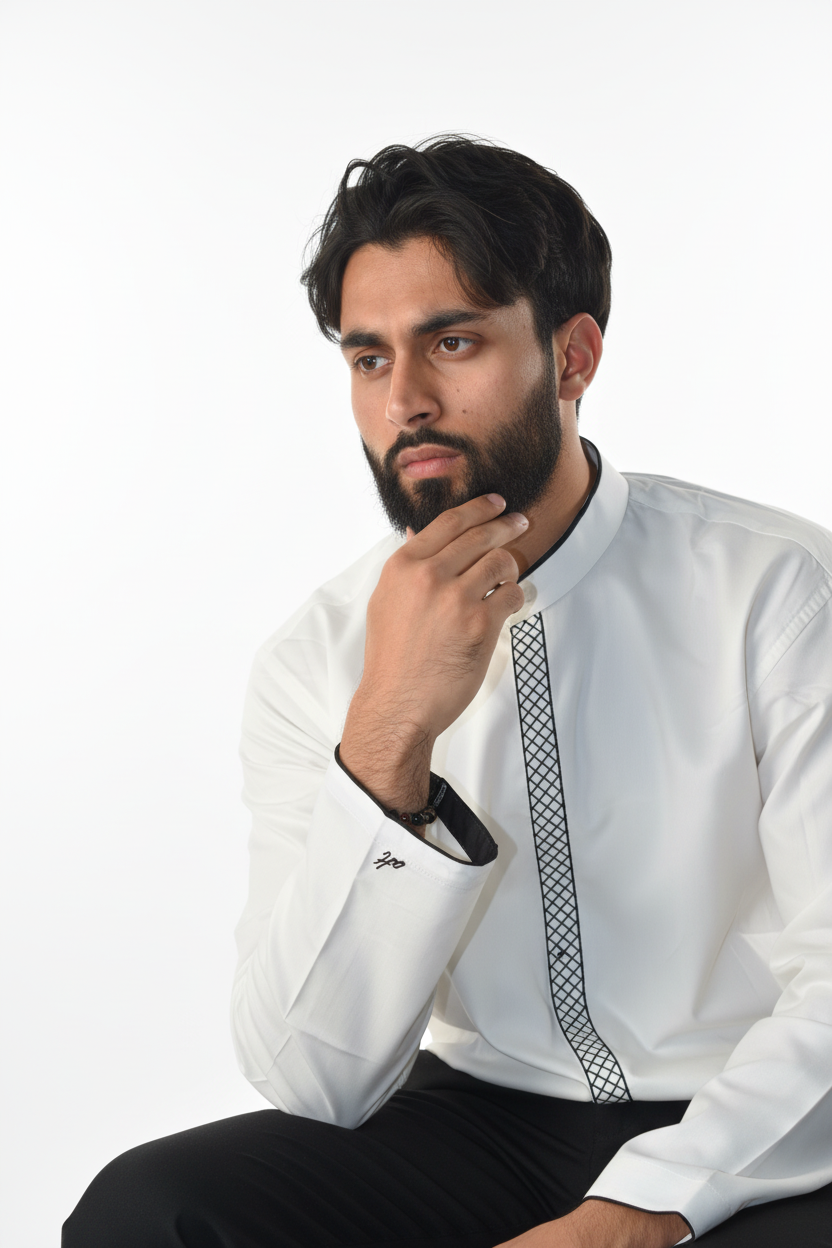 Threads of Palestine | Loose Fit Premium Short Kurta – Stone White