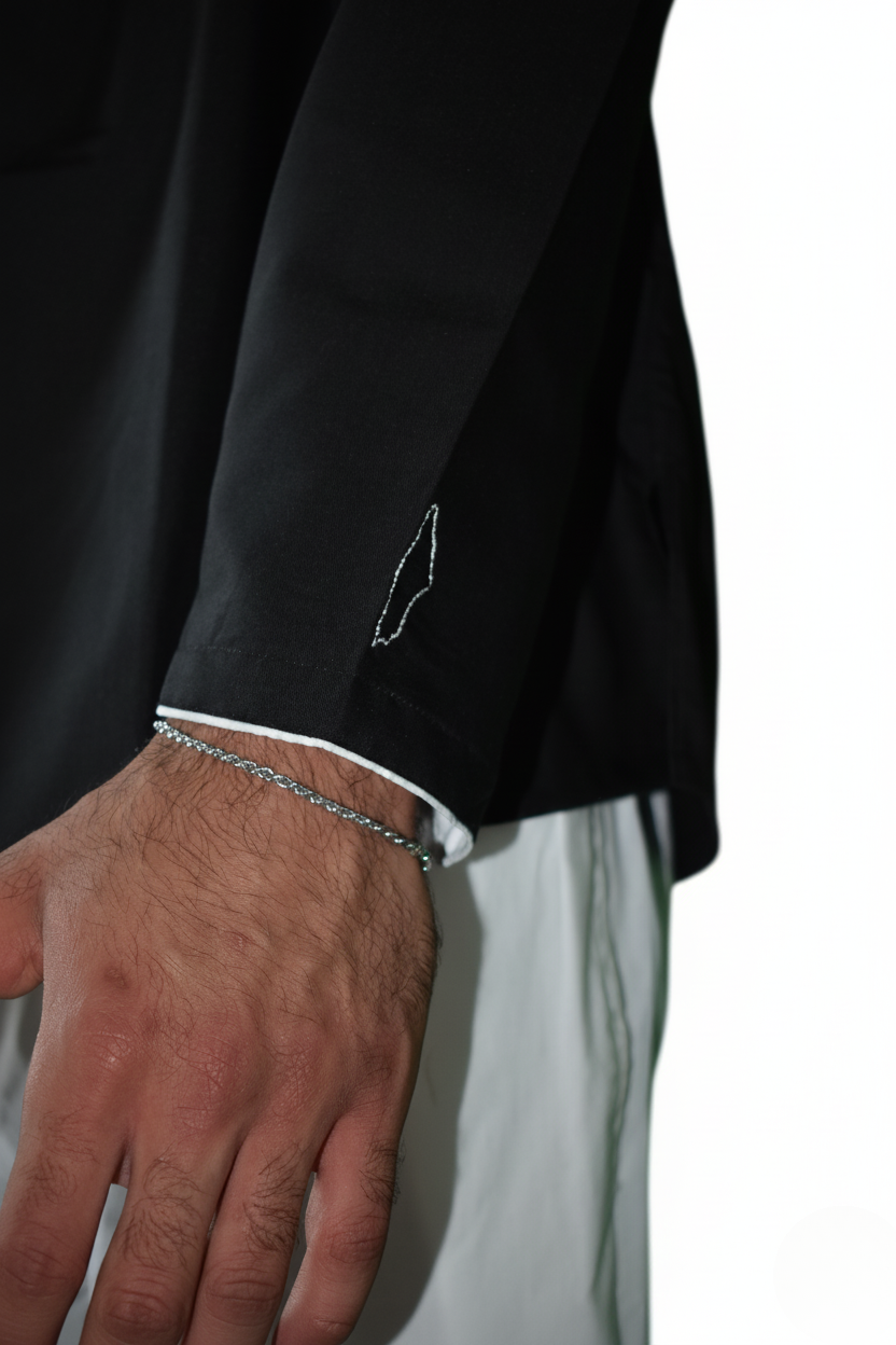 Threads of Palestine | Loose Fit Premium Short Kurta – Onyx Black