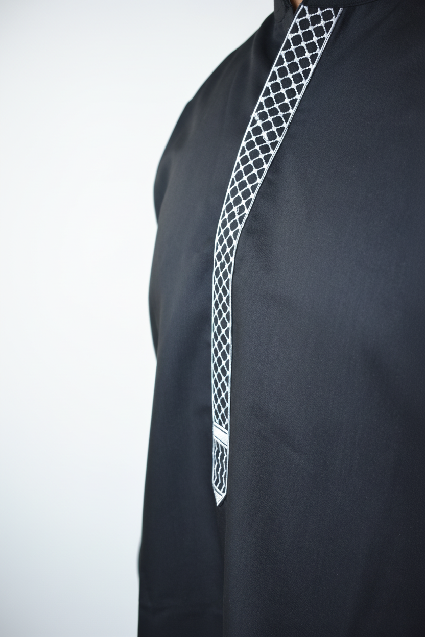 Threads of Palestine | Loose Fit Premium Short Kurta – Onyx Black