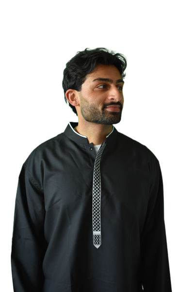 Threads of Palestine | Loose Fit Premium Short Kurta – Onyx Black